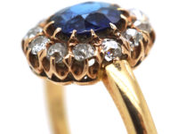 Edwardian 14ct Gold Sapphire & Diamond Oval Cluster Ring