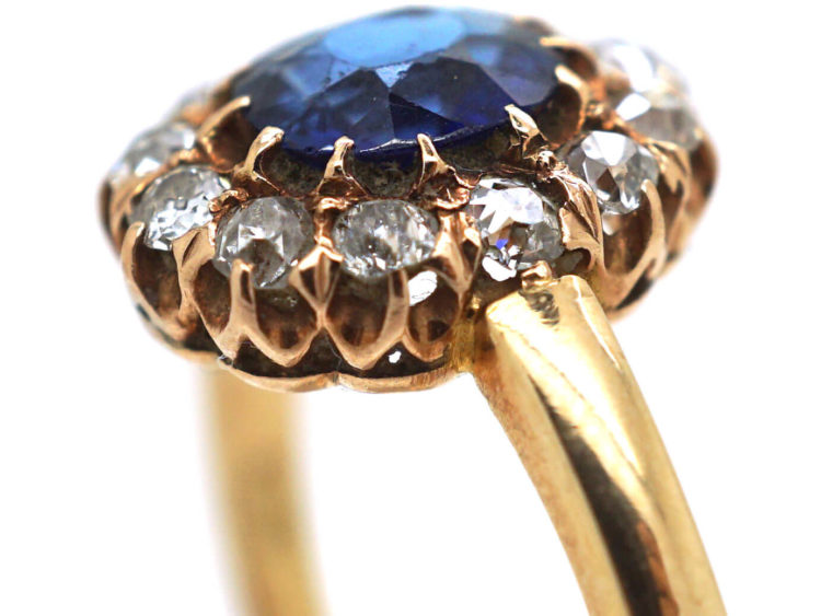 Edwardian 14ct Gold Sapphire & Diamond Oval Cluster Ring