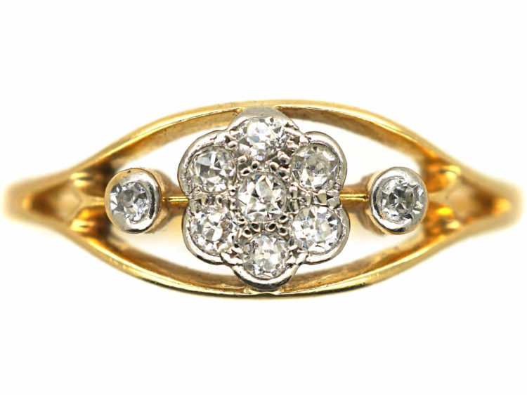 Edwardian 18ct Gold & Platinum Diamond Cluster Ring within a Frame