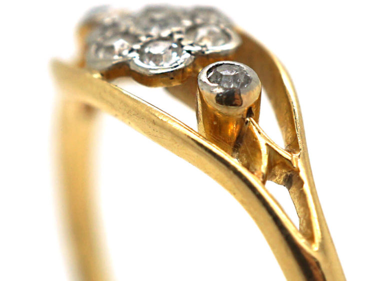 Edwardian 18ct Gold & Platinum Diamond Cluster Ring within a Frame