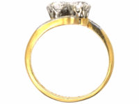 Art Deco 18ct Gold & Platinum, Two Stone Diamond Crossover Ring