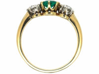 Edwardian 18ct Gold Three Stone Emerald & Diamond Ring