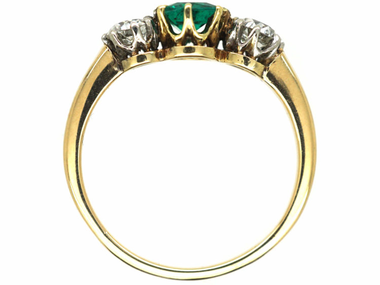 Edwardian 18ct Gold Three Stone Emerald & Diamond Ring