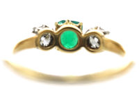 Edwardian 18ct Gold Three Stone Emerald & Diamond Ring