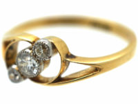 Art Nouveau 18ct Gold & Diamond Three Stone Crossover Ring
