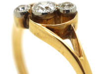 Art Nouveau 18ct Gold & Diamond Three Stone Crossover Ring