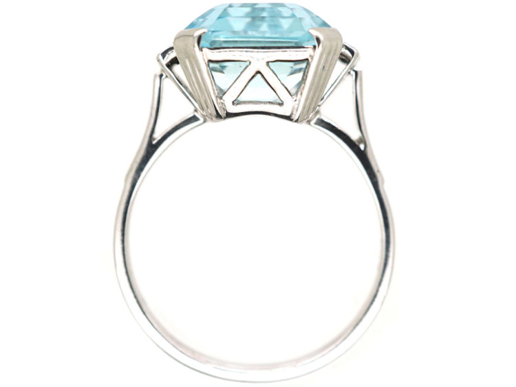 Art Deco 14ct White Gold, Aquamarine & Diamond Ring