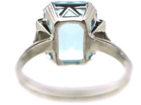 Art Deco 14ct White Gold, Aquamarine & Diamond Ring