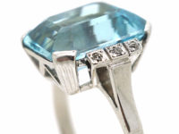 Art Deco 14ct White Gold, Aquamarine & Diamond Ring