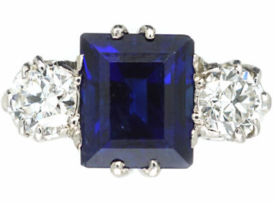 Art Deco Platinum, Sapphire & Diamond Three Stone Ring Art Deco Platinum, Sapphire & Diamond Three Stone Ring