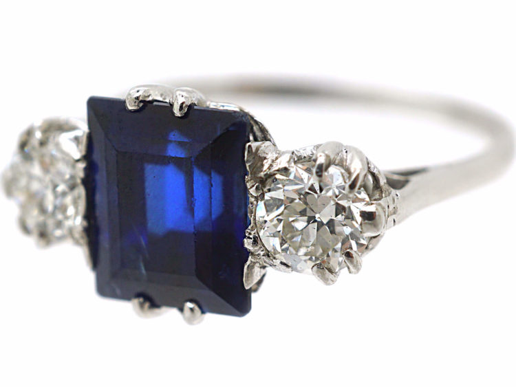 Art Deco Platinum, Sapphire & Diamond Three Stone Ring