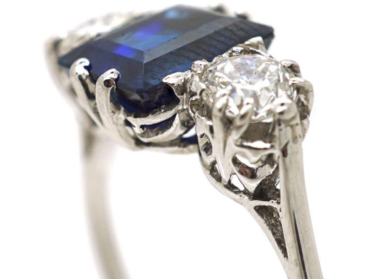 Art Deco Platinum, Sapphire & Diamond Three Stone Ring