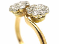 Edwardian 18ct Gold & Platinum Double Diamond Cluster Ring