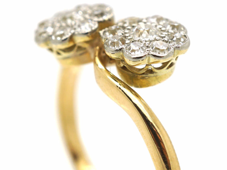 Edwardian 18ct Gold & Platinum Double Diamond Cluster Ring
