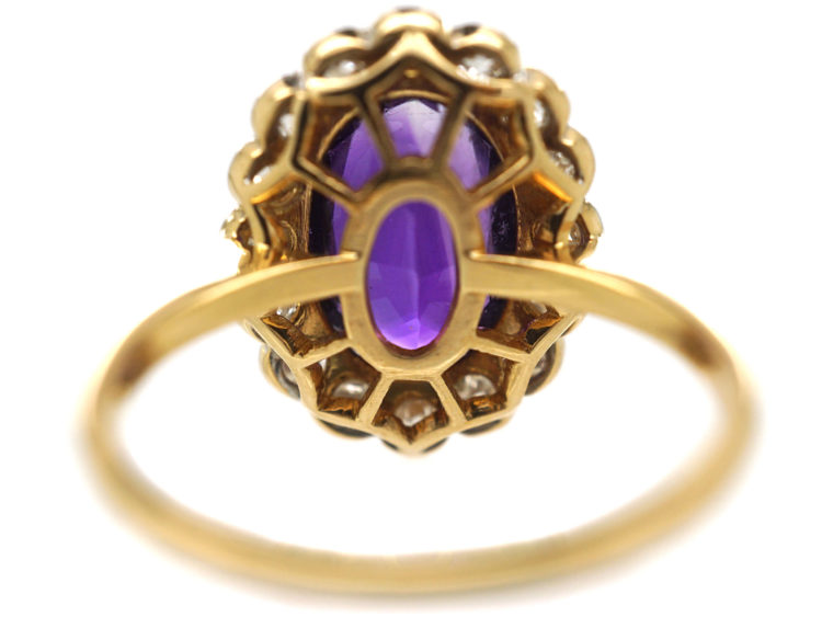 Edwardian 18ct Gold & Platinum, Siberian Amethyst & Diamond Oval Cluster Ring