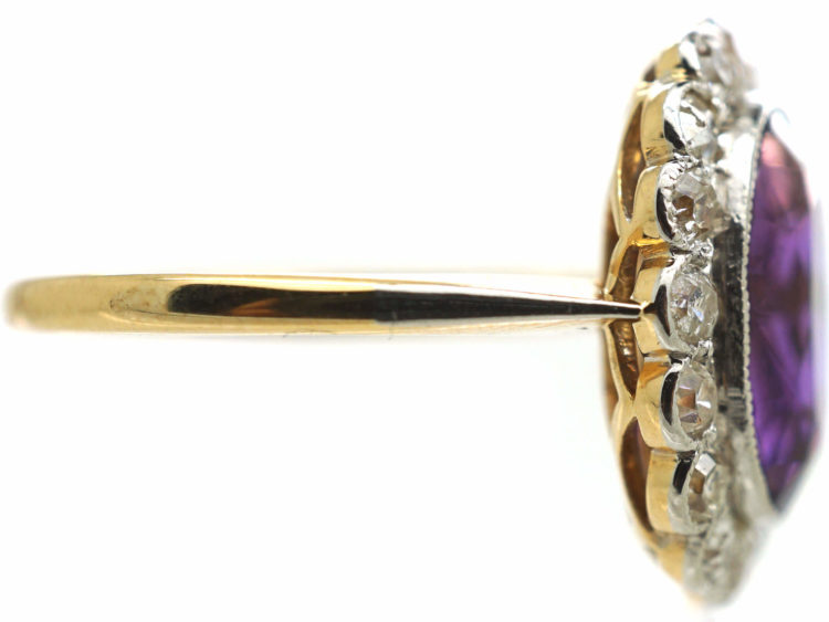Edwardian 18ct Gold & Platinum, Siberian Amethyst & Diamond Oval Cluster Ring