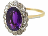 Edwardian 18ct Gold & Platinum, Siberian Amethyst & Diamond Oval Cluster Ring
