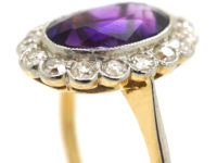Edwardian 18ct Gold & Platinum, Siberian Amethyst & Diamond Oval Cluster Ring