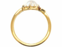 Edwardian 18ct Gold Moonstone Ruby & Diamond Heart & Arrow Ring