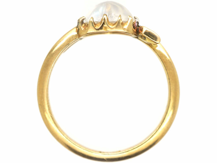 Edwardian 18ct Gold Moonstone Ruby & Diamond Heart & Arrow Ring