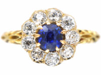 Edwardian 18ct Gold Sapphire & Diamond Cluster Ring