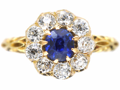 Edwardian 18ct Gold Sapphire & Diamond Cluster Ring