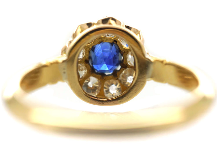 Edwardian 18ct Gold Sapphire & Diamond Cluster Ring