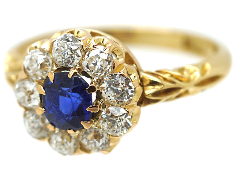 Edwardian 18ct Gold Sapphire & Diamond Cluster Ring