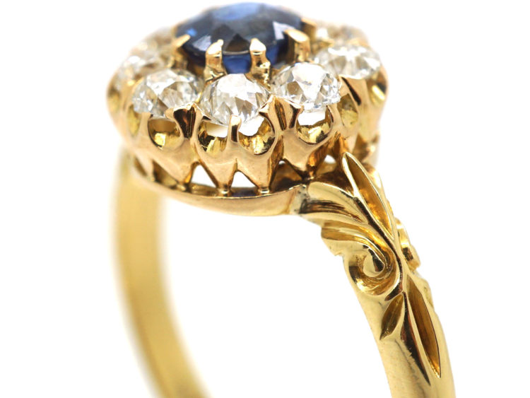 Edwardian 18ct Gold Sapphire & Diamond Cluster Ring