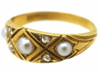 Victorian 18ct Gold Natural Split Pearl & Rose Diamond Ring