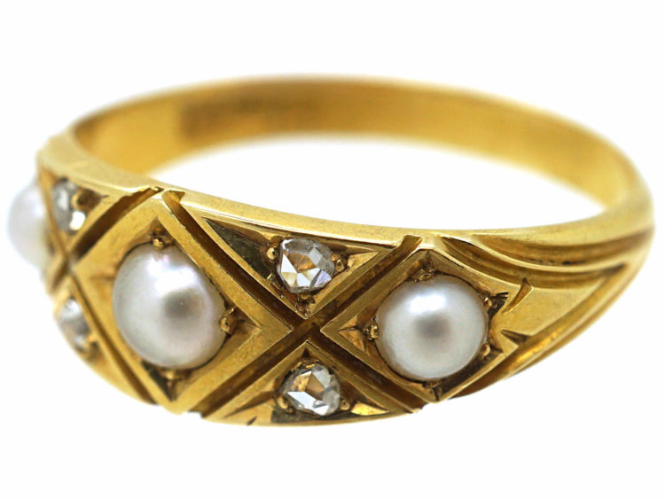 Victorian 18ct Gold Natural Split Pearl & Rose Diamond Ring