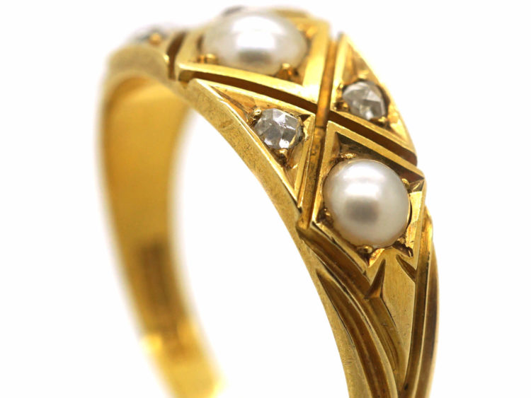 Victorian 18ct Gold Natural Split Pearl & Rose Diamond Ring