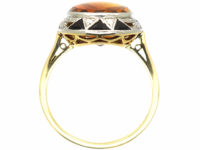 Art Deco 18ct Gold & Platinum, Madeira Citrine, Onyx & Rose Diamond Ring