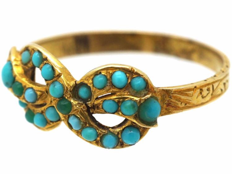 Early Victorian 15ct Gold & Turquoise Bow Ring