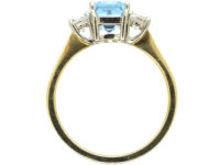 18ct Gold Rectangular Cut Aquamarine & Diamond Ring