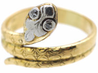 Edwardian 18ct Gold, Platinum & Rose Diamond Snake Ring