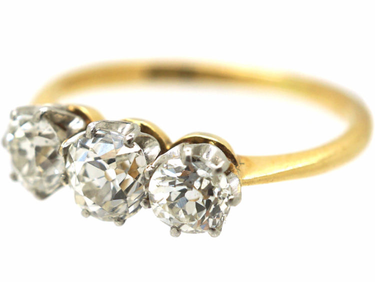Art Deco 18ct Gold & Platinum Three Stone Diamond Ring