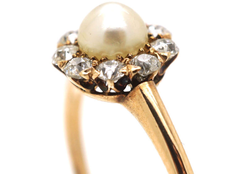 Edwardian 14ct Gold, Natural Pearl & Diamond Cluster Ring
