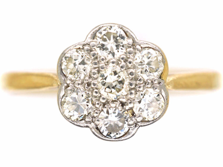 Edwardian 18ct Gold & Platinum, Diamond Cluster Ring