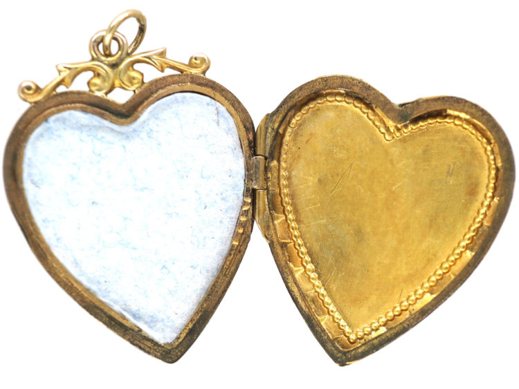 Edwardian 9ct Gold Back & Front Heart Shaped Locket with Swallow Motif