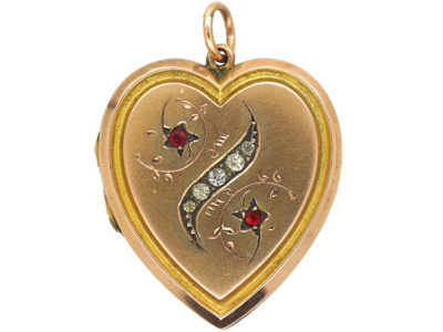 Edwardian 9ct Gold Back & Front Heart Shaped Locket with Twist motif