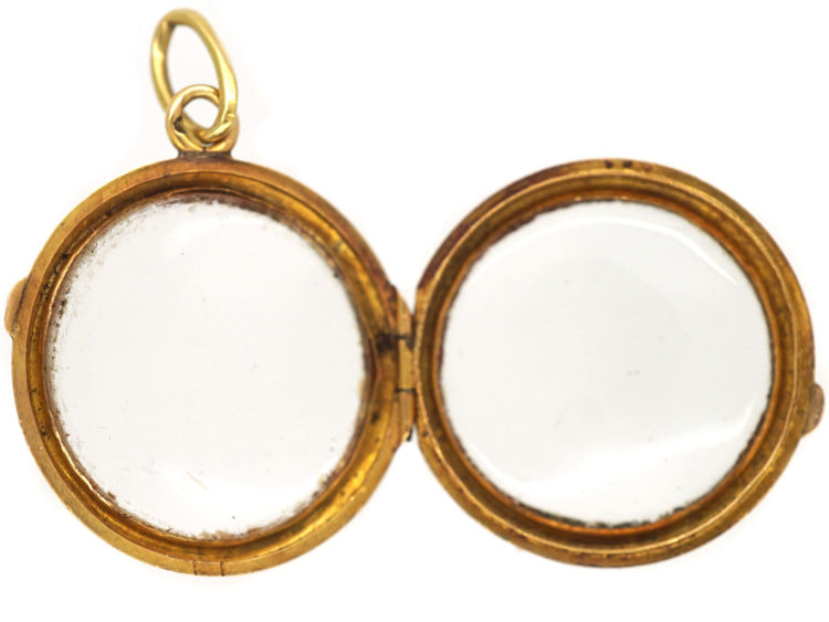 French 18ct Gold Round Double Sided Crystal Locket