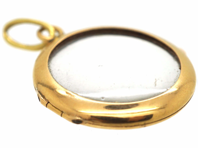 French 18ct Gold Round Double Sided Crystal Locket