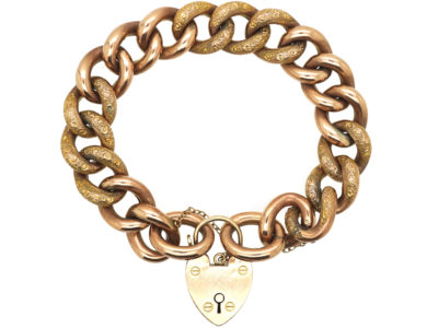 Edwardian 9ct Gold Large Curb Link Bracelet with 9ct Gold Padlock