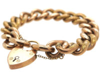 Edwardian 9ct Gold Large Curb Link Bracelet with 9ct Gold Padlock