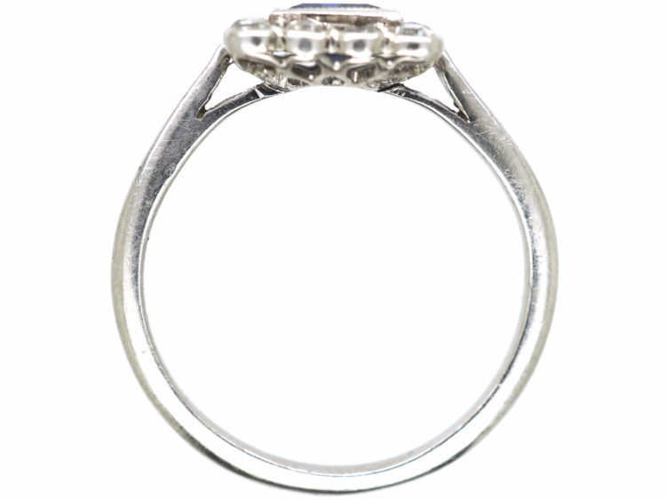 Art Deco Platinum Sapphire & Diamond Square Ring
