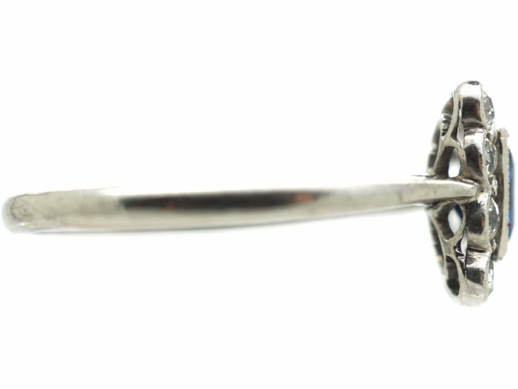 Art Deco Platinum Sapphire & Diamond Square Ring