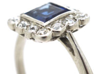 Art Deco Platinum Sapphire & Diamond Square Ring