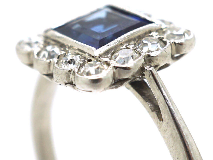 Art Deco Platinum Sapphire & Diamond Square Ring