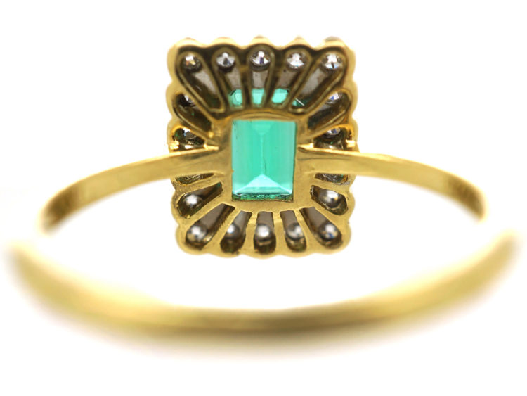 18ct Gold, Emerald & Diamond Rectangular Ring